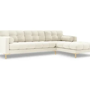 Cosmopolitan Design - 5-Sitzer Ecksofa rechts "Bali" aus Samt leichtes beige - 293x185x75cm Preiswert