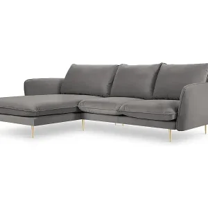 Cosmopolitan Design - 5-Sitzer Ecksofa links "Vienna" aus Samt hellgrau - 255x170x95cm Ausverkauf