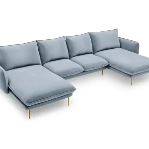 Top-Angebot Cosmopolitan Design - 6-Sitzer Panoramasofa "Vienna" aus Samt hellblau - 350x170x95cm