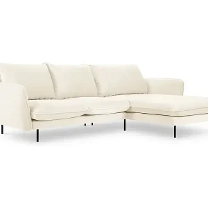 Cosmopolitan Design - 5-Sitzer Ecksofa rechts "Vienna" aus Samt leichtes beige - 255x170x95cm Super-Preis