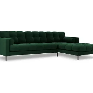 Wochenendangebot Cosmopolitan Design - 5-Sitzer Ecksofa rechts "Bali" aus Samt flaschengrün - 293x185x75cm