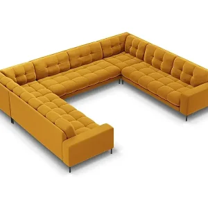 Schnäppchen Cosmopolitan Design - 9-Sitzer Panoramasofa "Bali" aus Samt gelb - 327x256x75cm