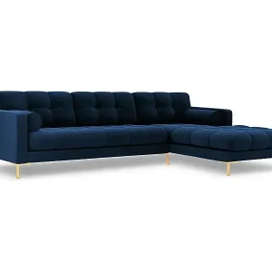 Jetzt Bestellen Cosmopolitan Design - 5-Sitzer Ecksofa rechts "Bali" aus Samt königsblau - 293x185x75cm