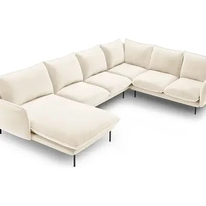 Kracherpreis Cosmopolitan Design - 7-Sitzer Panoramasofa rechts "Vienna" aus Samt leichtes beige - 330x235x95cm