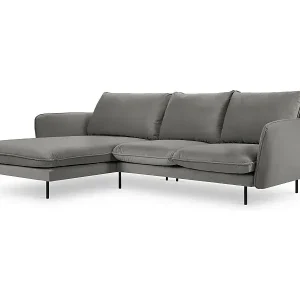 Gratis Versand Cosmopolitan Design - 5-Sitzer Ecksofa links "Vienna" aus Samt hellgrau - 255x170x95cm