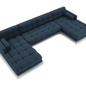 Cosmopolitan Design - 7-Sitzer Panoramasofa "Bali" aus strukturiertem Stoff blau - 383x185x75cm Kostenloser Rückversand