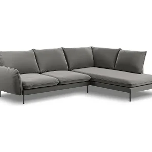 Kostenfreie Lieferung Cosmopolitan Design - 6-Sitzer Ecksofa rechts "Vienna" aus Samt hellgrau - 275x185x95cm