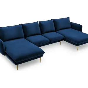 Preisreduziert Cosmopolitan Design - 6-Sitzer Panoramasofa "Vienna" aus Samt königsblau - 350x170x95cm
