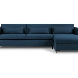 CXL by Christian Lacroix - 5-Sitzer ausklappbares Ecksofa rechts mit Container "Yanis" Sitzer aus strukturiertem Stoff blau - 280x170x80cm Online Kaufen