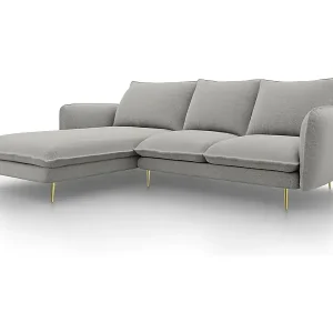 Highlight Cosmopolitan Design - 5-Sitzer Ecksofa links "Vienna" aus strukturiertem Stoff hellgrau - 255x170x95cm