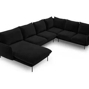 Cosmopolitan Design - 7-Sitzer Panoramasofa rechts "Vienna" aus Samt schwarz - 330x235x95cm Zertifiziert