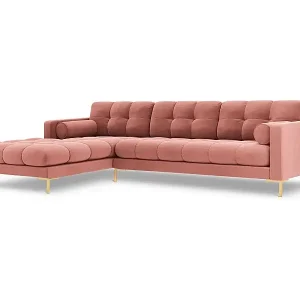 Cosmopolitan Design - 5-Sitzer Ecksofa links "Bali" aus Samt rosa - 293x185x75cm Online Kaufen