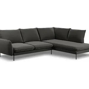 Cosmopolitan Design - 6-Sitzer Ecksofa rechts "Vienna" aus Samt dunkelgrau - 275x185x95cm Kostenfreie Lieferung