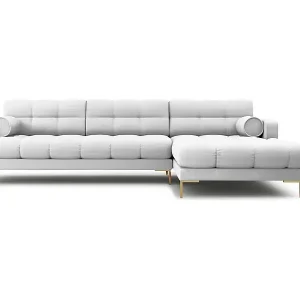 Cosmopolitan Design - 5-Sitzer Ecksofa rechts "Bali" aus strukturiertem Stoff hellgrau - 293x185x75cm Rabatt