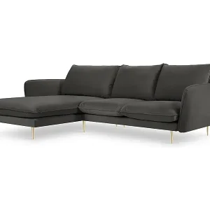 Cosmopolitan Design - 5-Sitzer Ecksofa links "Vienna" aus Samt dunkelgrau - 255x170x95cm Neue Kollektion