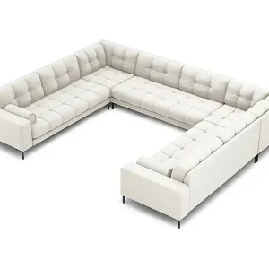 Expressversand Cosmopolitan Design - 9-Sitzer Panoramasofa "Bali" aus strukturiertem Stoff leichtes beige - 327x256x75cm