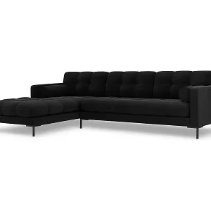 Sonderaktion Cosmopolitan Design - 5-Sitzer Ecksofa links "Bali" aus Samt schwarz - 293x185x75cm
