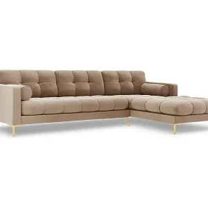 Cosmopolitan Design - 5-Sitzer Ecksofa rechts "Bali" aus Samt beige - 293x185x75cm Direkt Vom Hersteller