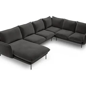 Geprüft Cosmopolitan Design - 7-Sitzer Panoramasofa rechts "Vienna" aus Samt dunkelgrau - 330x235x95cm