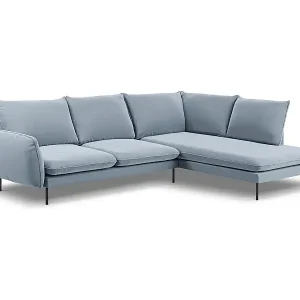 Preisknaller Cosmopolitan Design - 6-Sitzer Ecksofa rechts "Vienna" aus Samt hellblau - 275x185x95cm