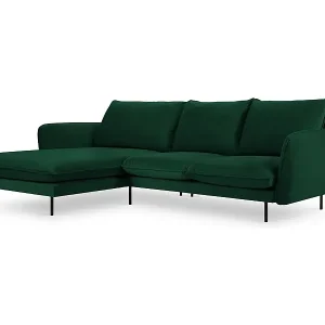 Preisknaller Cosmopolitan Design - 5-Sitzer Ecksofa links "Vienna" aus Samt flaschengrün - 255x170x95cm