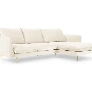 Schneller Versand Cosmopolitan Design - 5-Sitzer Ecksofa rechts "Vienna" aus Samt leichtes beige - 255x170x95cm
