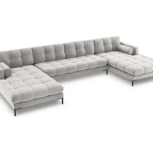 Preisreduziert Cosmopolitan Design - 7-Sitzer Panoramasofa "Bali" aus Samt silber - 383x185x75cm