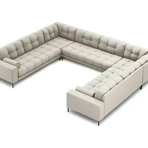 Cosmopolitan Design - 9-Sitzer Panoramasofa "Bali" aus strukturiertem Stoff beige - 327x256x75cm Heißes Angebot
