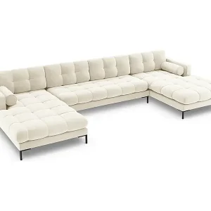 Zertifiziert Cosmopolitan Design - 7-Sitzer Panoramasofa "Bali" aus Samt leichtes beige - 383x185x75cm