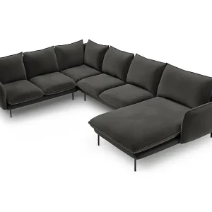 Cosmopolitan Design - 7-Sitzer Panoramasofa links "Vienna" aus Samt dunkelgrau - 330x235x95cm Sonderaktion