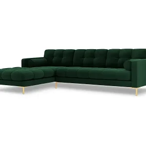 Kostenloser Rückversand Cosmopolitan Design - 5-Sitzer Ecksofa links "Bali" aus Samt flaschengrün - 293x185x75cm