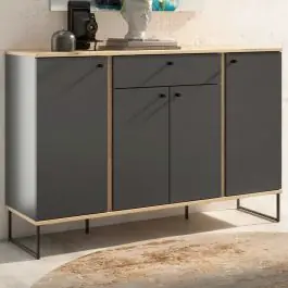 Schnäppchen Sideboard Kandoo - 135x38x89cm - 4 Türen und 1 Schublade - Anthrazit/Eiche Dekor