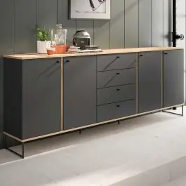 Kostenfreie Lieferung Sideboard Kandoo - 225x38x89cm - 4 Türen und 4 Schubladen - Anthrazit/Eiche Dekor