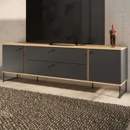 TV-Schrank Kandoo - 180x38x59cm - 2 Türen und 2 Schubladen - Anthrazit/Eiche Dekor Expressversand
