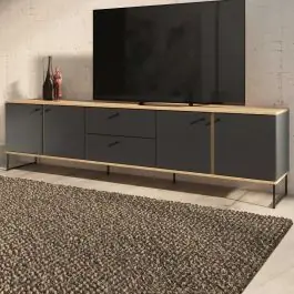 Sichere Zahlung TV-Schrank Kandoo - 225x38x59cm - 4 Türen und 2 Schubladen - Anthrazit/Eiche Dekor