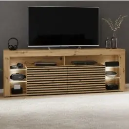 Meistverkauft TV-Schrank Gazza - 179x44x67cm - 4 Schubladen - mit Beleuchtung - Eichendekor