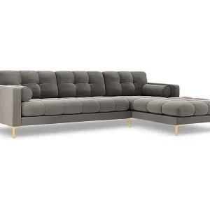Cosmopolitan Design - 5-Sitzer Ecksofa rechts "Bali" aus Samt hellgrau - 293x185x75cm Direkt Vom Hersteller