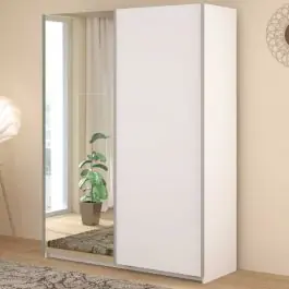 Kleiderschrank Swings - 148x59x203cm - mit Spiegel - 2 Türen - weiß Letzte Chance