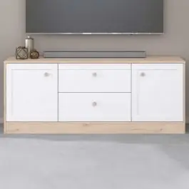 Must-Have TV-Schrank Sophia - 158x40x63cm - 2 Türen und 2 Schubladen - weiß/Eiche Dekor