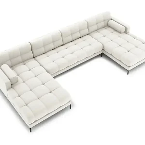 Cosmopolitan Design - 7-Sitzer Panoramasofa "Bali" aus strukturiertem Stoff leichtes beige - 383x185x75cm Top-Preis