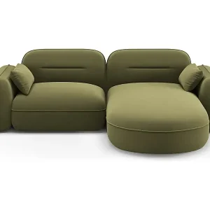 Kostenloser Versand Cosmopolitan Design - 3-Sitzer modulares Ecksofa rechts "Sydney" aus Samt hellgrün - 230x165x70cm