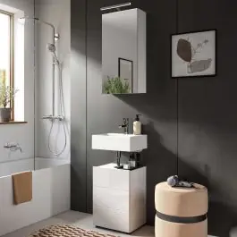 Badezimmerkombination Vira Xonox - Melamin Glashochglanz - 38x190x34 cm - Weiß Sichere Zahlung