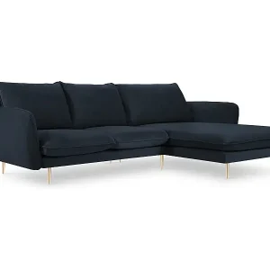 Ausverkauf Cosmopolitan Design - 5-Sitzer Ecksofa rechts "Vienna" aus Samt dunkelblau - 255x170x95cm