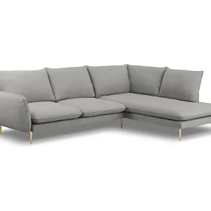 Cosmopolitan Design - 6-Sitzer Ecksofa rechts "Vienna" aus strukturiertem Stoff hellgrau - 275x185x95cm Mega-Angebot