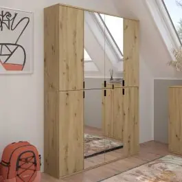Kleiderschrank Projekt X Emob - Artisan Eiche - 121x193x34 cm - Spiegel Preisknaller