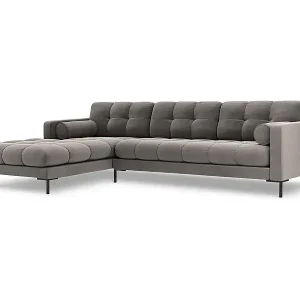 Must-Have Cosmopolitan Design - 5-Sitzer Ecksofa links "Bali" aus Samt hellgrau - 293x185x75cm