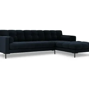 Cosmopolitan Design - 5-Sitzer Ecksofa rechts "Bali" aus Samt dunkelblau - 293x185x75cm Top-Angebot