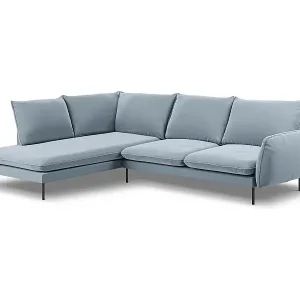 Cosmopolitan Design - 6-Sitzer Ecksofa links "Vienna" aus Samt hellblau - 275x185x95cm Saisonangebot