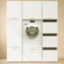 Gratis Versand Schränke für Waschküche Linea - 166x67x200cm - 8 Türen und 1 Schublade - weiß