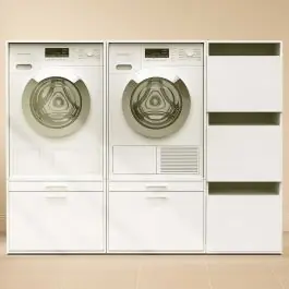 Schränke für Waschküche Linea - 183x67x142cm - 3 Türen und 2 Schubladen - weiß Direkt Vom Hersteller